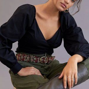 NWT Anthropologie Sweetheart Puff-Sleeved Black Blouse $98